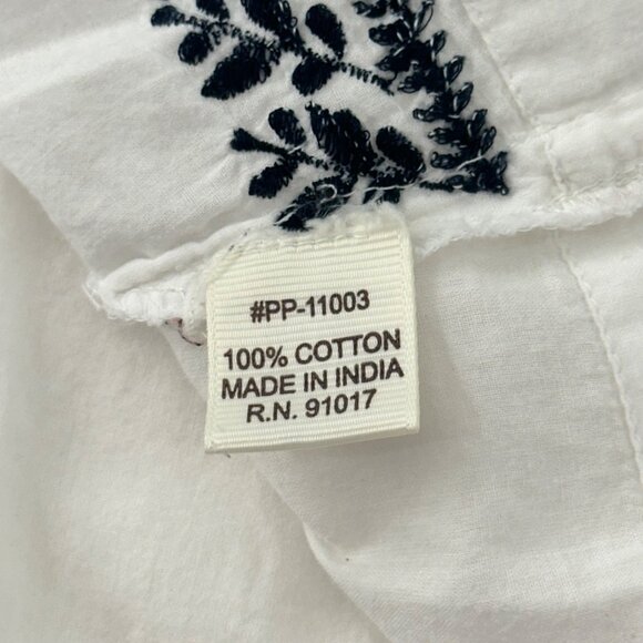 Solitaire White & Black Embroidered Cotton Semi Sheer Tunic Top Women Size L - Picture 4 of 9